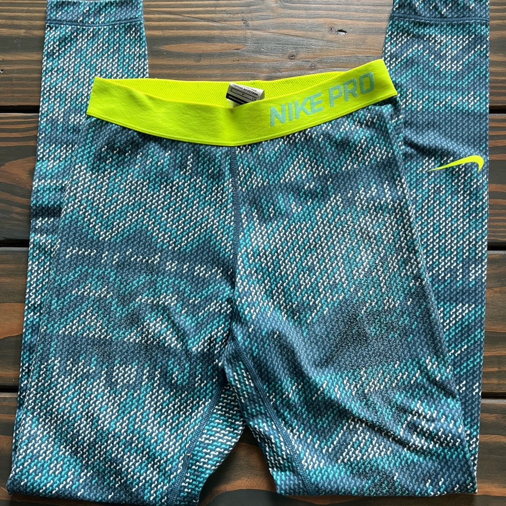 Nike Pro Teal and Lime fleece lined running pants